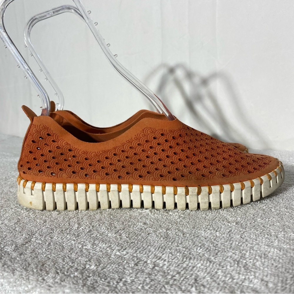 Ilse Jacobsen Tulip Camelia Orange Laser Cut Microfibre Pull On Sneakers 40